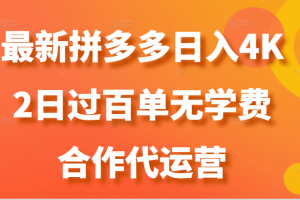 最新拼多多,日入4K+,2日过百单无学费,合作代运营