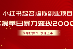 小红书起名虚拟副业项目,实操单日暴力变现2000+,简单好操作,快速上手