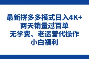 拼多多最新模式日入4K+两天销量过百单,无学费、老运营代操作、小白福利