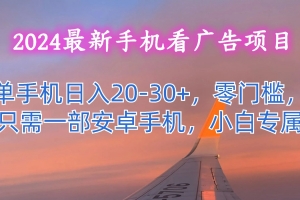 2024最新手机看广告项目,单手机日入20-30+,零门槛,只需一部安卓手机,小白专属