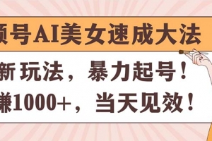 视频号AI美女速成大法,暴力起号,日赚1000+,当天见效