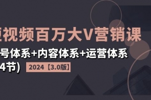 2024短视频百万大V营销课【3.0版】账号体系+内容体系+运营体系(24节)