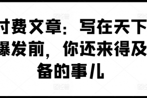 某付费文章:写在天下剧变爆发前,你还来得及准备的事儿