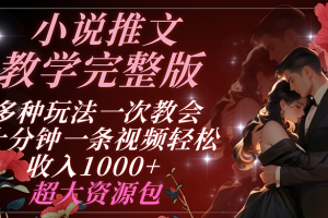 小说推文教学完整版 多种玩法一次教会 十分钟一条视频轻松收入1000+ 超大资源包