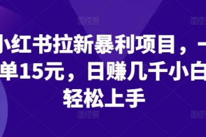 小红书拉新暴利项目,一单15元,日赚几千小白轻松上手