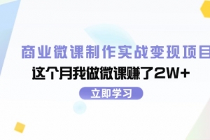 商业微课制作实战变现项目,这个月我做微课赚了2W+