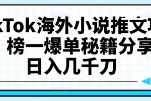 TikTok海外小说推文项目,榜一爆单秘籍分享,日入几千刀
