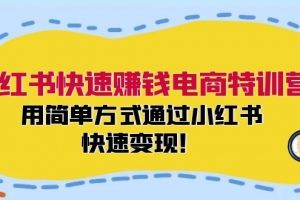 小红书快速赚钱电商特训营:用简单方式通过小红书快速变现!