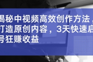 揭秘中视频高效创作方法,打造原创内容,3天快速启号狂赚收益