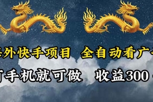 海外快手项目,利用工具全自动看广告,每天轻松 300+