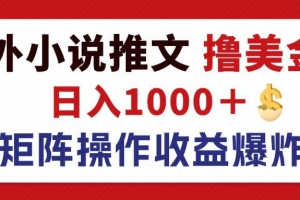 最新海外小说推文撸美金,日入1000+ 蓝海市场,矩阵放大收益爆炸