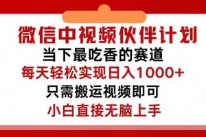 微信中视频伙伴计划,仅靠搬运就能轻松实现日入500+,关键操作还简单,…