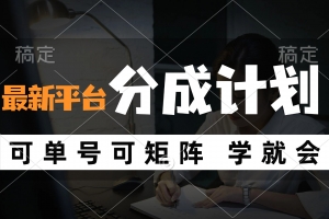 风口项目,最新平台分成计划,可单号 可矩阵单号轻松月入10000+
