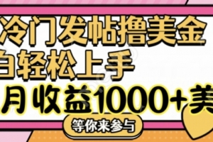冷门发帖撸美金项目,月收益1000+美金,简单无脑,干就完了