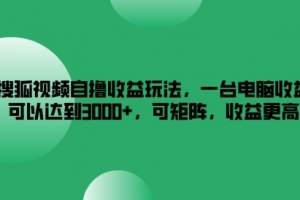搜狐视频自撸收益玩法,一台电脑收益可以达到3k+,可矩阵,收益更高