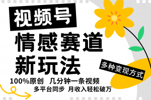 视频号情感赛道全新玩法,5分钟一条原创视频,操作简单易上手,日入500+