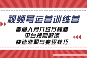 视频号运营训练营:普通人月入过万秘籍,平台规则解读,快速涨粉与变现