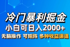 最新冷门蓝海项目,无脑搬运,小白可轻松上手,多种变现方式,一天十几…