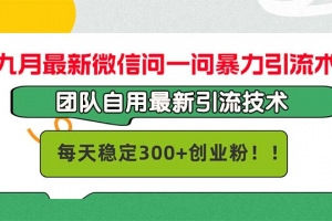 九月最新微信问一问暴力引流术,团队自用引流术,每天稳定300+创…