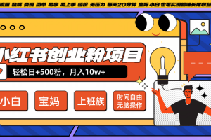 小红书创业粉日+500,月入10W+,无脑操作,每天20分钟