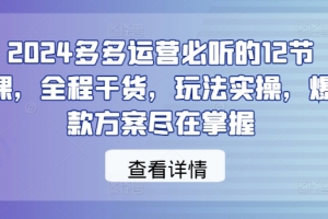 2024多多运营必听的12节课,全程干货,玩法实操,爆款方案尽在掌握
