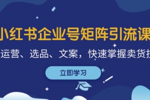 小红书企业号矩阵引流课,涵盖运营、选品、文案,快速掌握卖货技巧