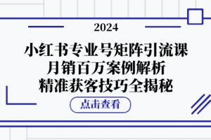 小红书专业号矩阵引流课,月销百万案例解析,精准获客技巧全揭秘