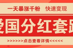 一个极其火爆的涨粉玩法,一天暴涨千粉的爱国分红套路,快速变现日入300+