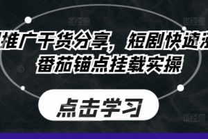 短剧推广干货分享,短剧快速涨粉及番茄锚点挂载实操