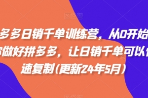 拼多多日销千单训练营,从0开始带你做好拼多多,让日销千单可以快速复制(更新24年10月)