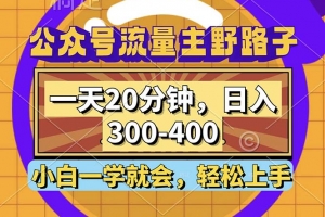 公众号流量主野路子玩法,一天20分钟,日入300~400,小白一学就会