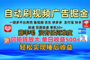 多平台 自动看视频 广告掘金,当天变现,收益300+,可矩阵放大操作