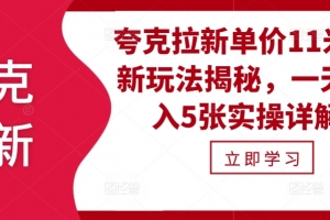 夸克拉新单价11米最新玩法揭秘,一天收入5张实操详解