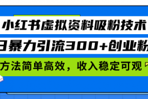 小红书虚拟资料吸粉技术,日暴力引流300+创业粉,方法简单高效,收入稳…