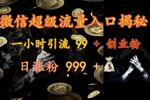 微信超级流量入口揭秘:一小时引流 99 + 创业粉,日涨粉 999 +