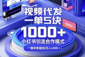 视频代发,一单5块,小红书引流合作模式,一部手机轻松日入多张