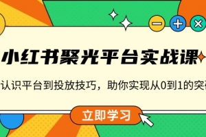 小红书 聚光平台实战课,从认识平台到投放技巧,助你实现从0到1的突破