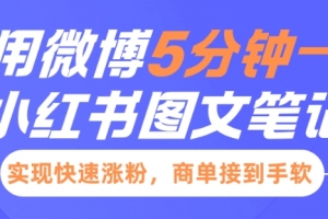 小红书利用微博5分钟一条图文笔记,实现快速涨粉,商单接到手软