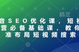 抖音SEO优化课,短视频运营必备基础课,教你精准布局短视频搜索