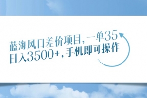 蓝海风口差价项目,一单35,日入3500+,手机即可操作