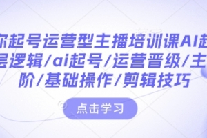 带你起号运营型主播培训课AI起号,底层逻辑/ai起号/运营晋级/主播进阶/基础操作/剪辑技巧