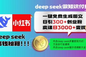 Deep seek 一键免费生成小红书图文日引300+创业粉,日变现3000+教程!…