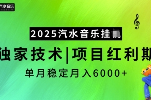 2025汽水音乐挂JI,独家技术,项目红利期,稳定月入5k