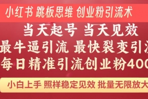小红书 巧用跳板思维 每日暴力引流400+精准创业粉 小白福音 效果拉满…