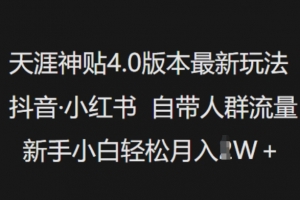天涯神贴4.0版本最新玩法,抖音·小红书自带人群流量,新手小白轻松月入过W