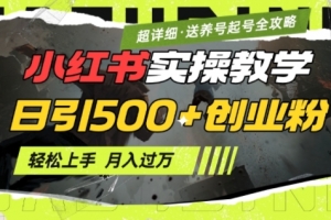 2月小红书最新日引500+创业粉实操教学【超详细】小白轻松上手,月入1W+,附小红书养号起号SOP