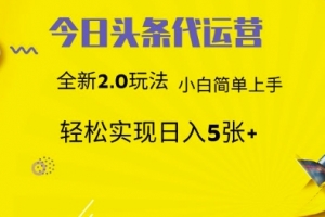 今日头条代运营,新2.0玩法,小白轻松做,每日实现躺Z5张