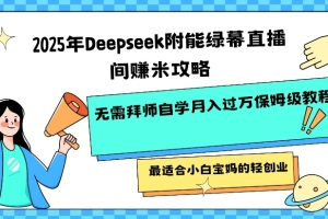 2025年Deepseek附能绿幕直播间挣米攻略无需拜师自学月入过W保姆级教程,最适合小白宝妈的轻创业