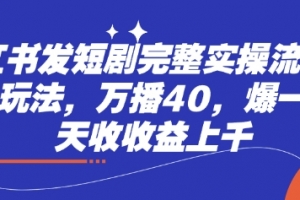 小红书发短剧完整实操流程,两张玩法,万播40,爆一个一天收收益上千