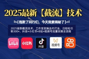 2025最新截流技术,工作室实操迭代打法,日轻松引粉300+,抖音+小红书+B站+视频号流量实操全流程